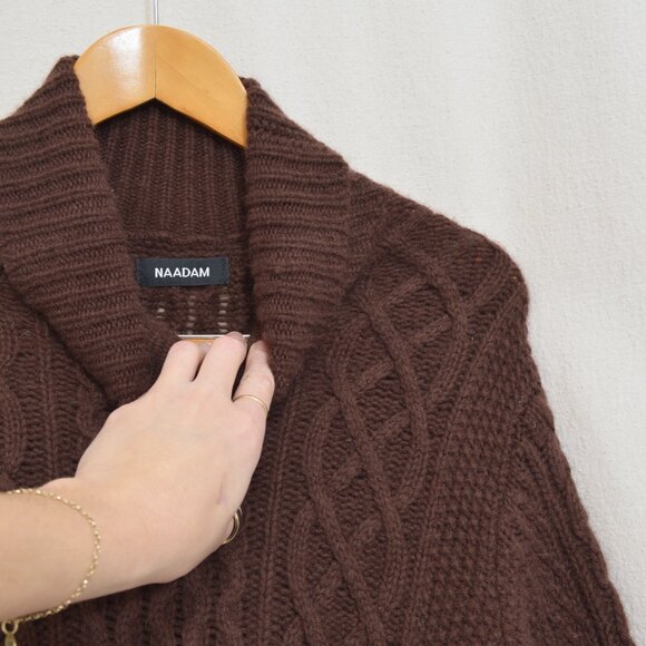 naadam super lux brown turtleneck cable knit cashmere sweater men's medium - Picture 6 of 6